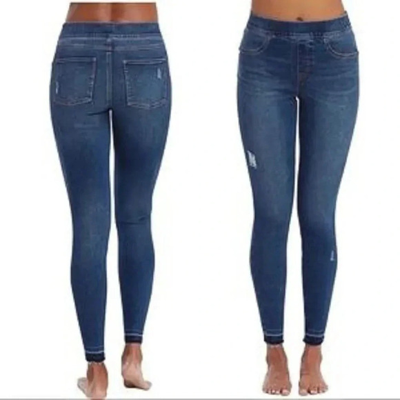 NWT, SPANX, Distressed Denim Legging Skinny Released Hem Ankle Jeans, Blue - Picture 2 of 10